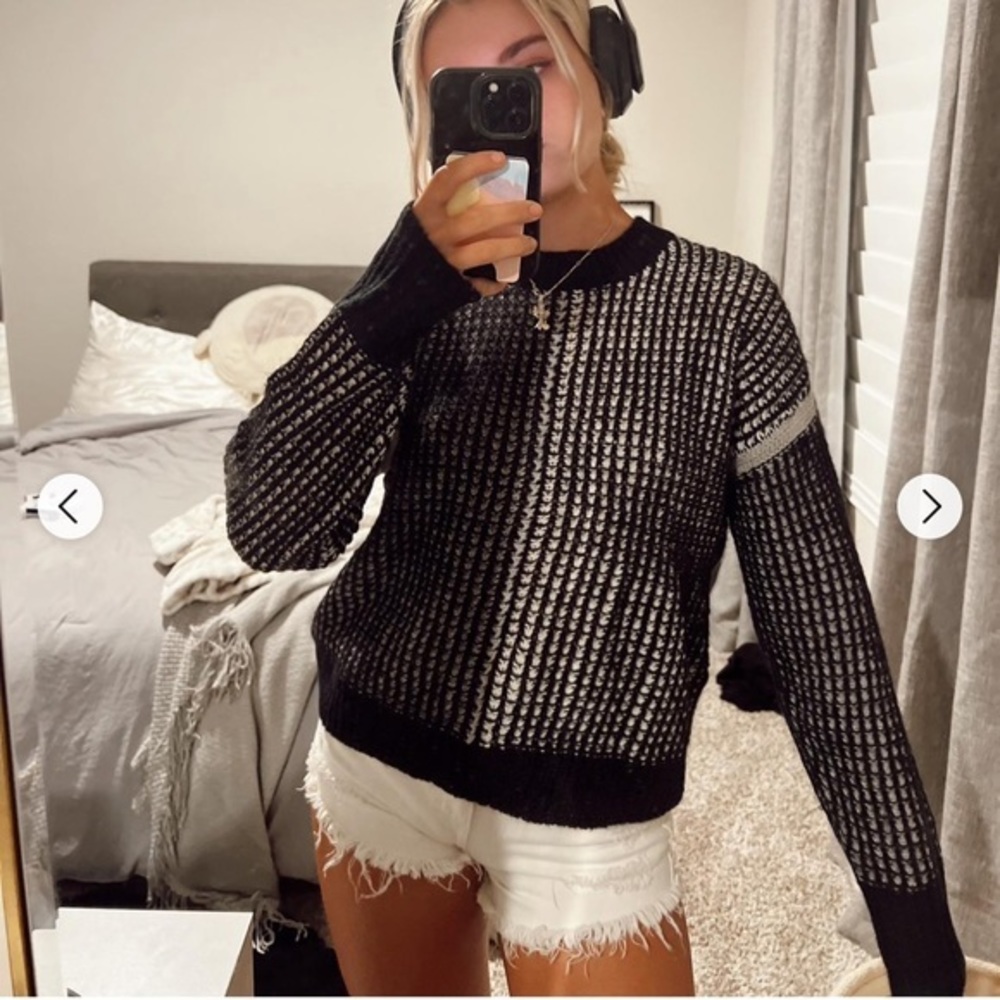 Splendid Black and White Crew Neck Sweater
